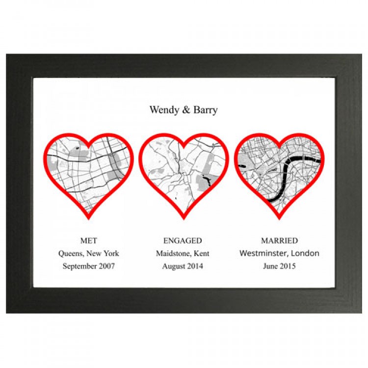 Personalised Map 3 Heart 